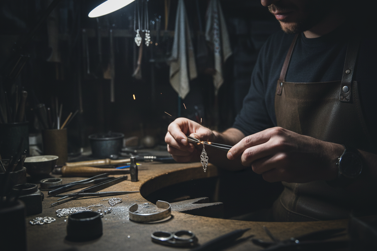 Silver smide i mörk lokal